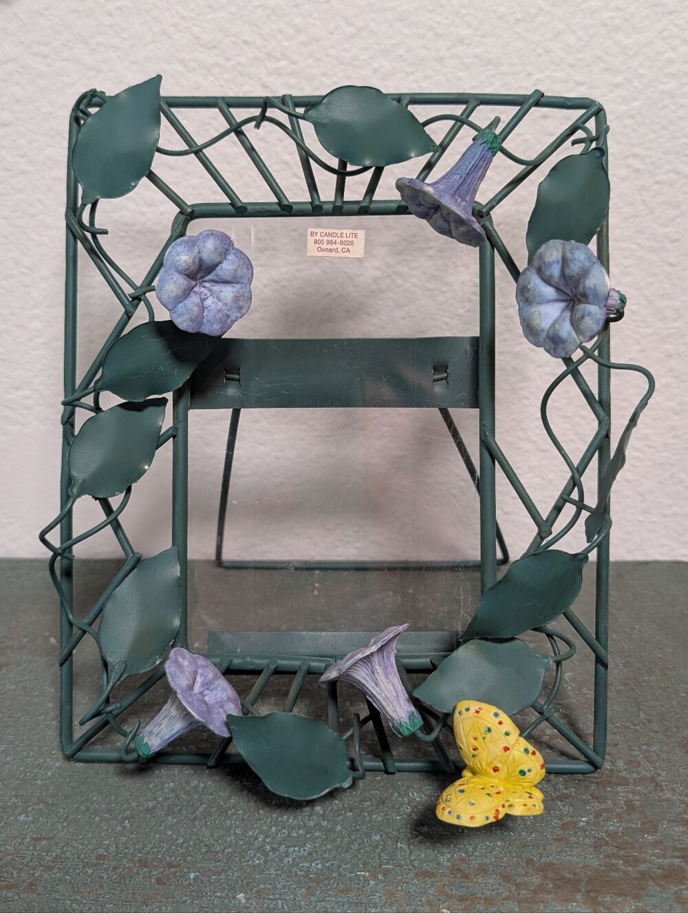 Candle Lite Picture Frame ~7x8" - Metal Leaves, Flowers & Butterfly Holds ~4x6